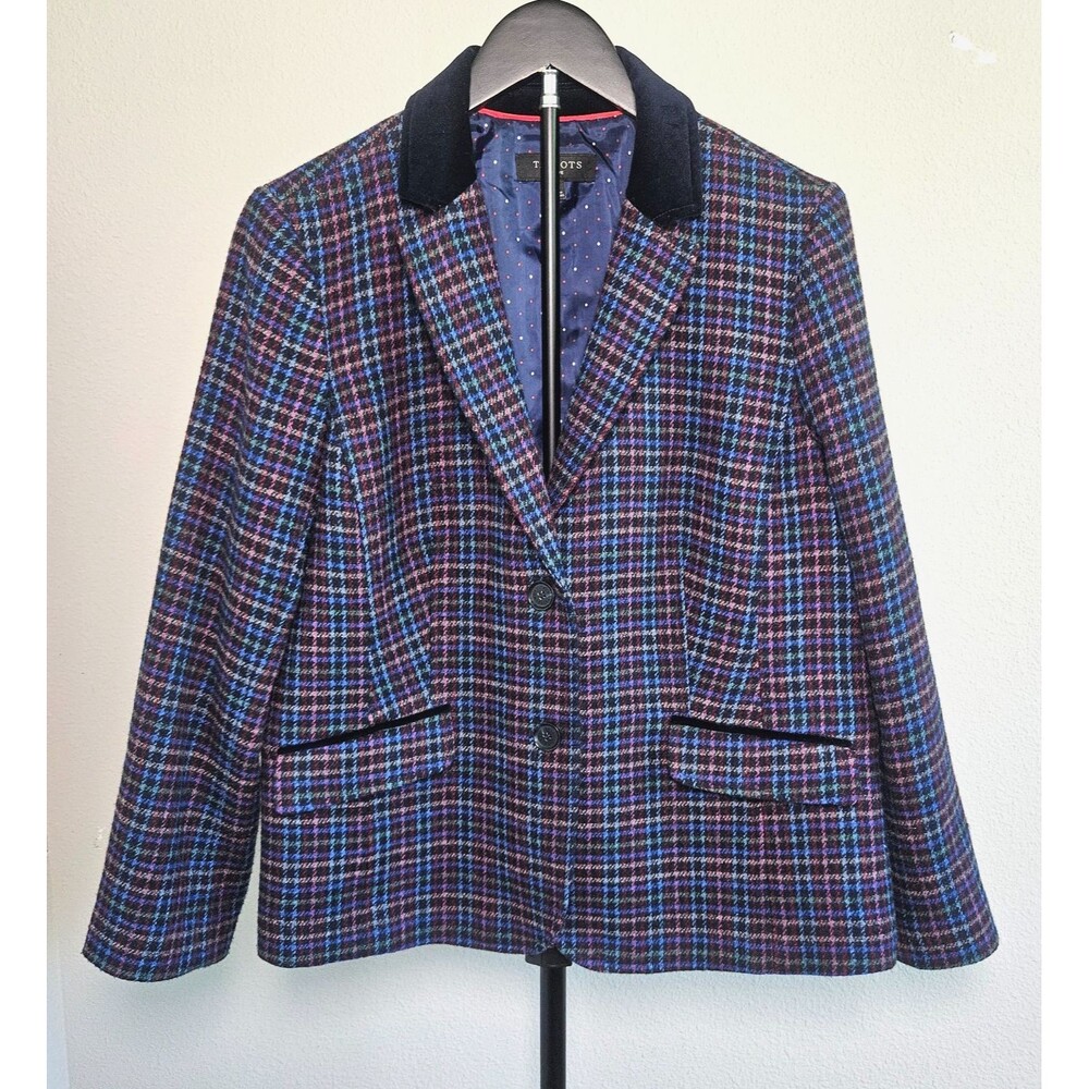 Talbots Petite 16P Wool Blend Plaid Blazer Jacket Womens Multicolor Tweed Career